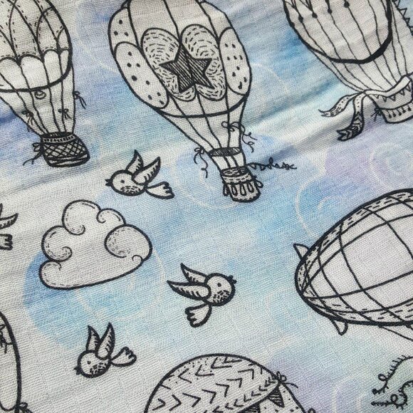 NEW! Pastel Blue Hot Air Balloons Birds Baby Toddler Minky Cotton Gauze Blanket - Picture 4 of 12